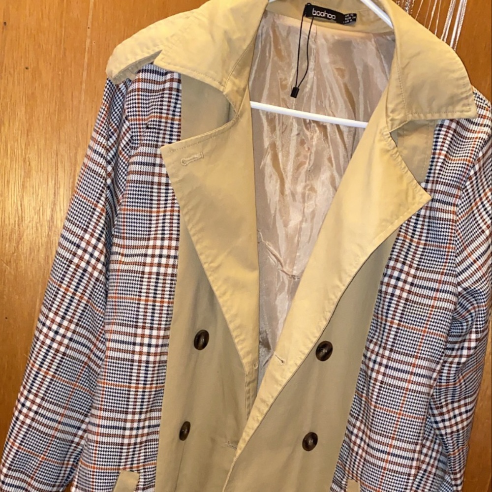 Trench coat plaid tan Boohoo